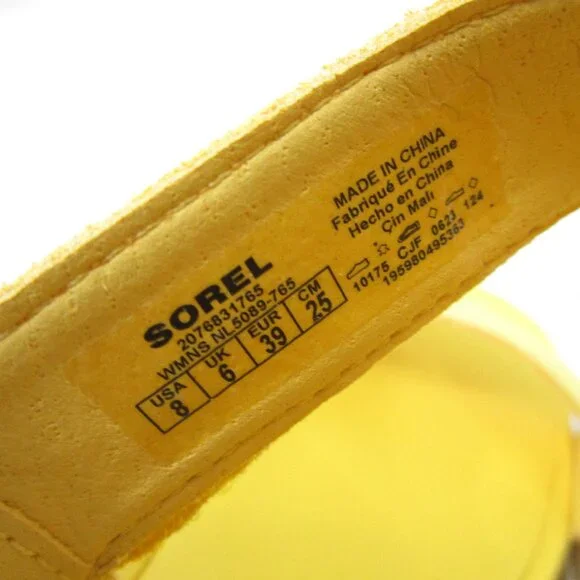 Sorel Womens Yellow White Joanie IV Y-Strap Leather Wedge Sandals Heels Size 8 - Picture 8 of 9